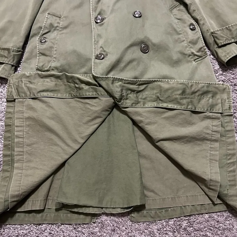 Vintage 60s Military Jacket Army Green Trench Coat Olive Canvas US Army Overcoat